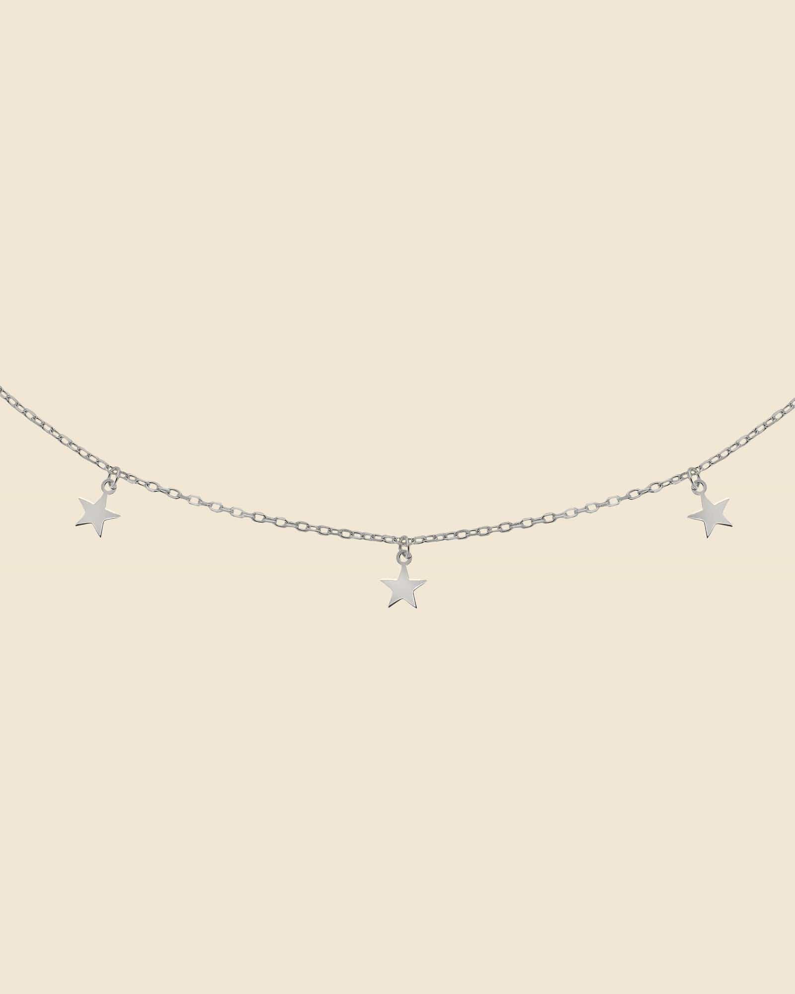 Sterling Silver Station Star Charms Necklace