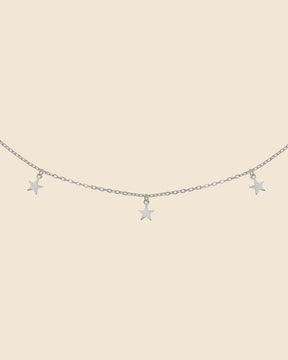 Sterling Silver Station Star Charms Necklace