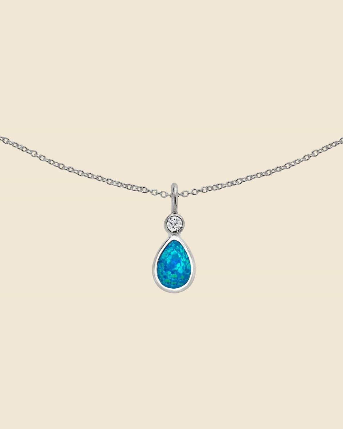 Sterling Silver Mini Opal Teardrop Necklace With Cubic Zirconia Bale