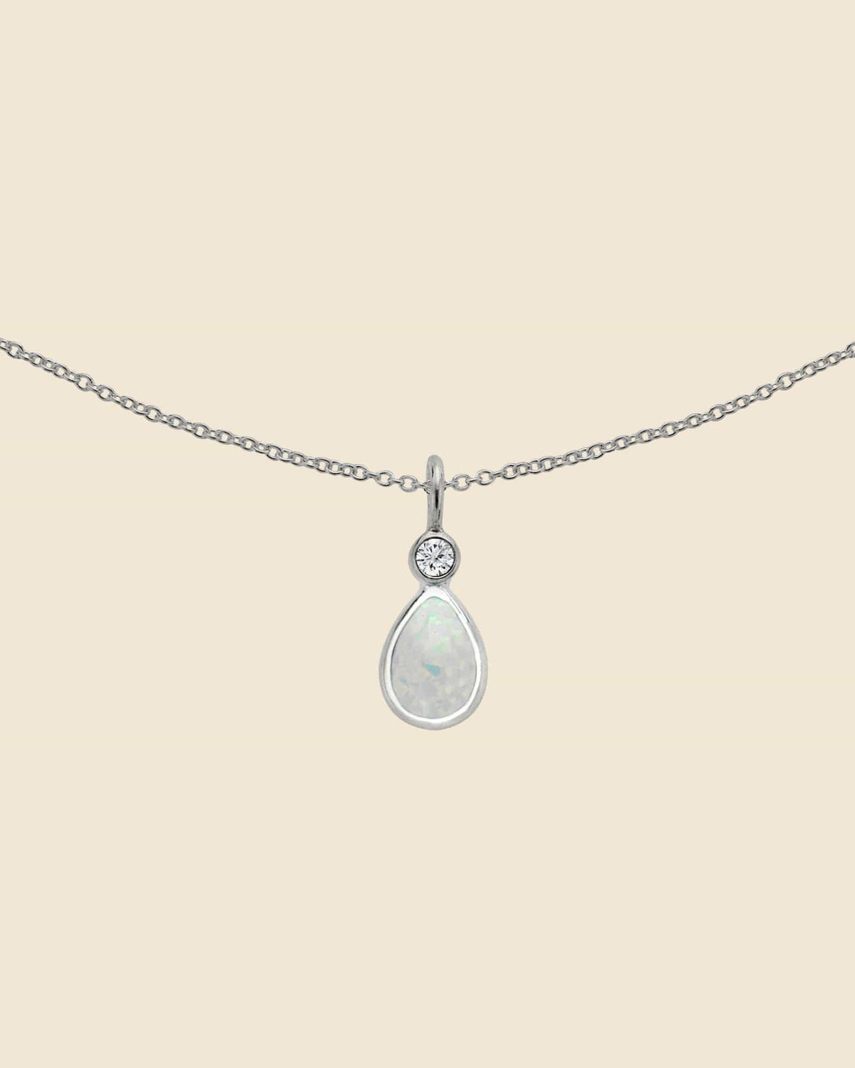 Sterling Silver Mini Opal Teardrop Necklace With Cubic Zirconia Bale