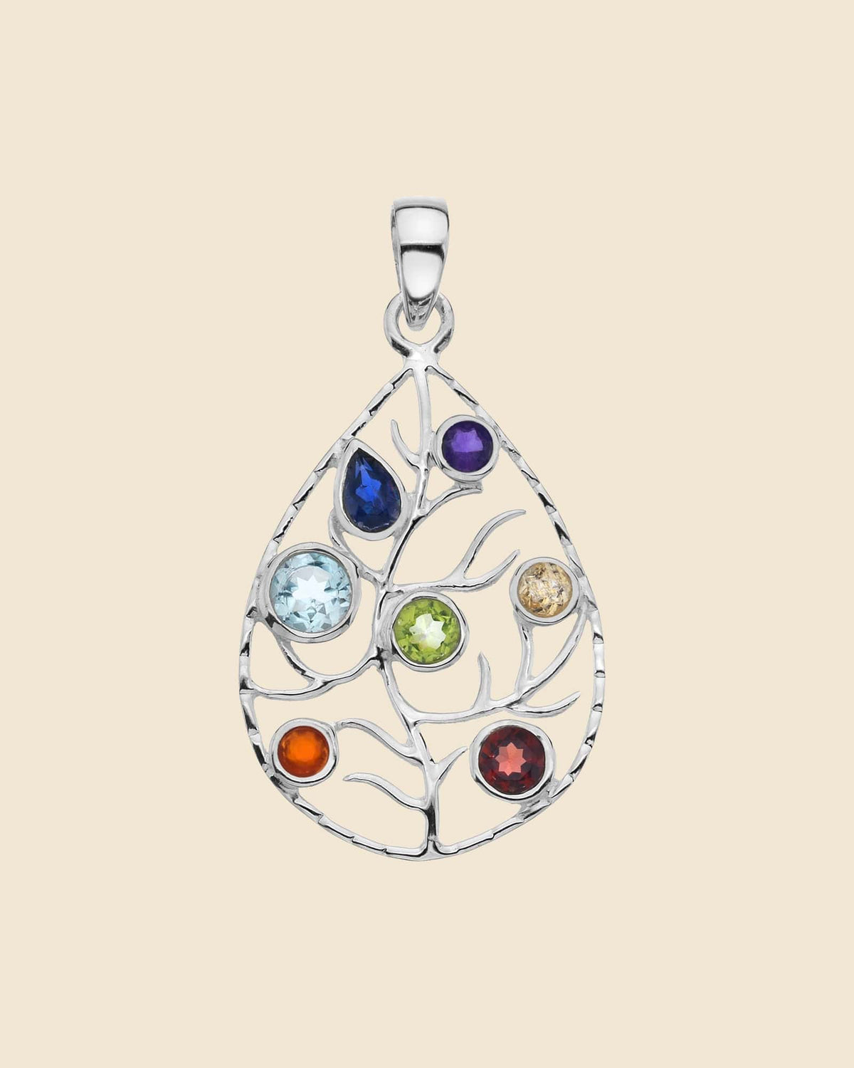 Sterling Silver and Mixed Stone Leaf Pendant