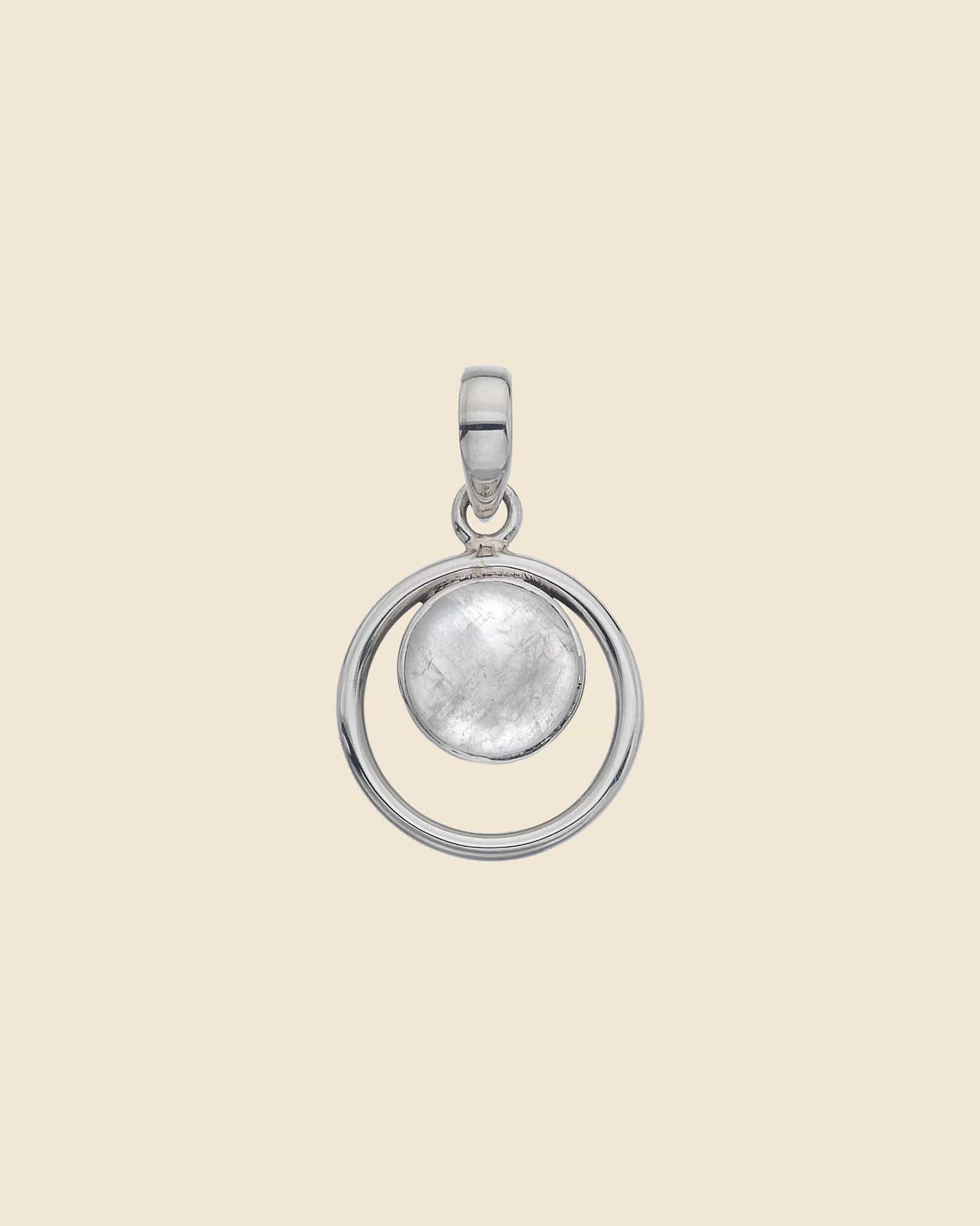 Sterling Silver Rainbow Moonstone in Hoop Pendant