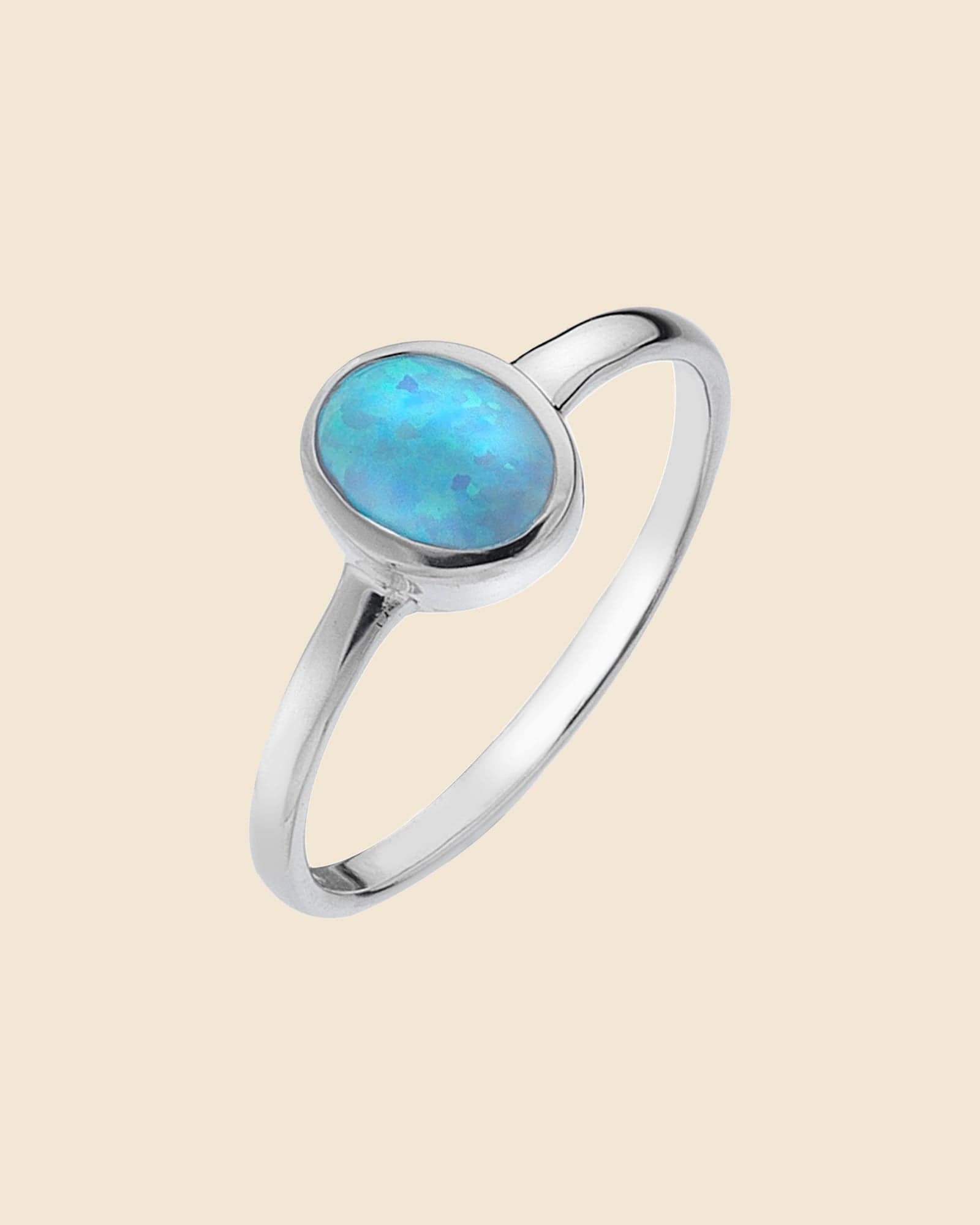Sterling Silver and Blue Opal Small Oval Ring
