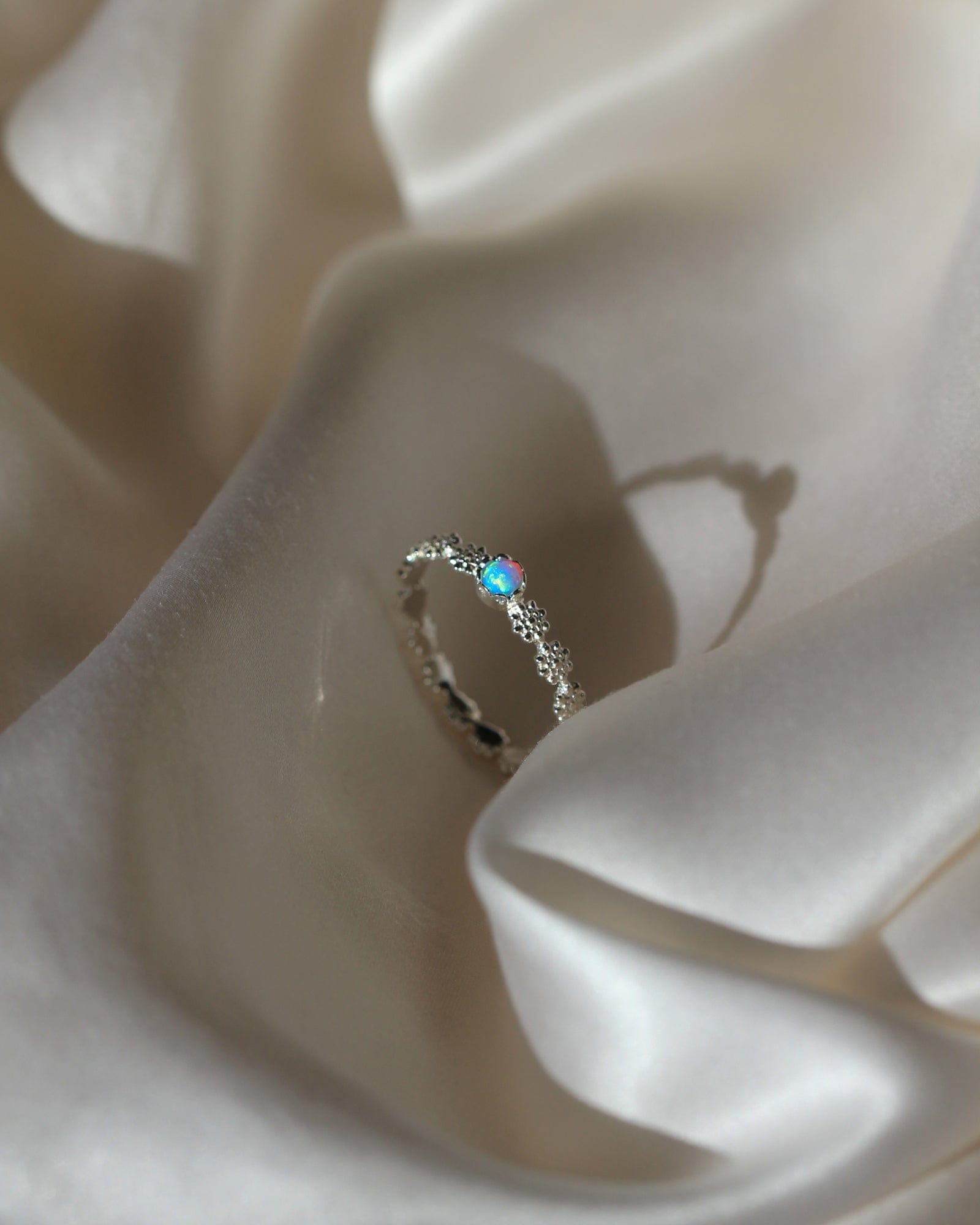 Sterling Silver and Blue Opal Daisy Chain Ring