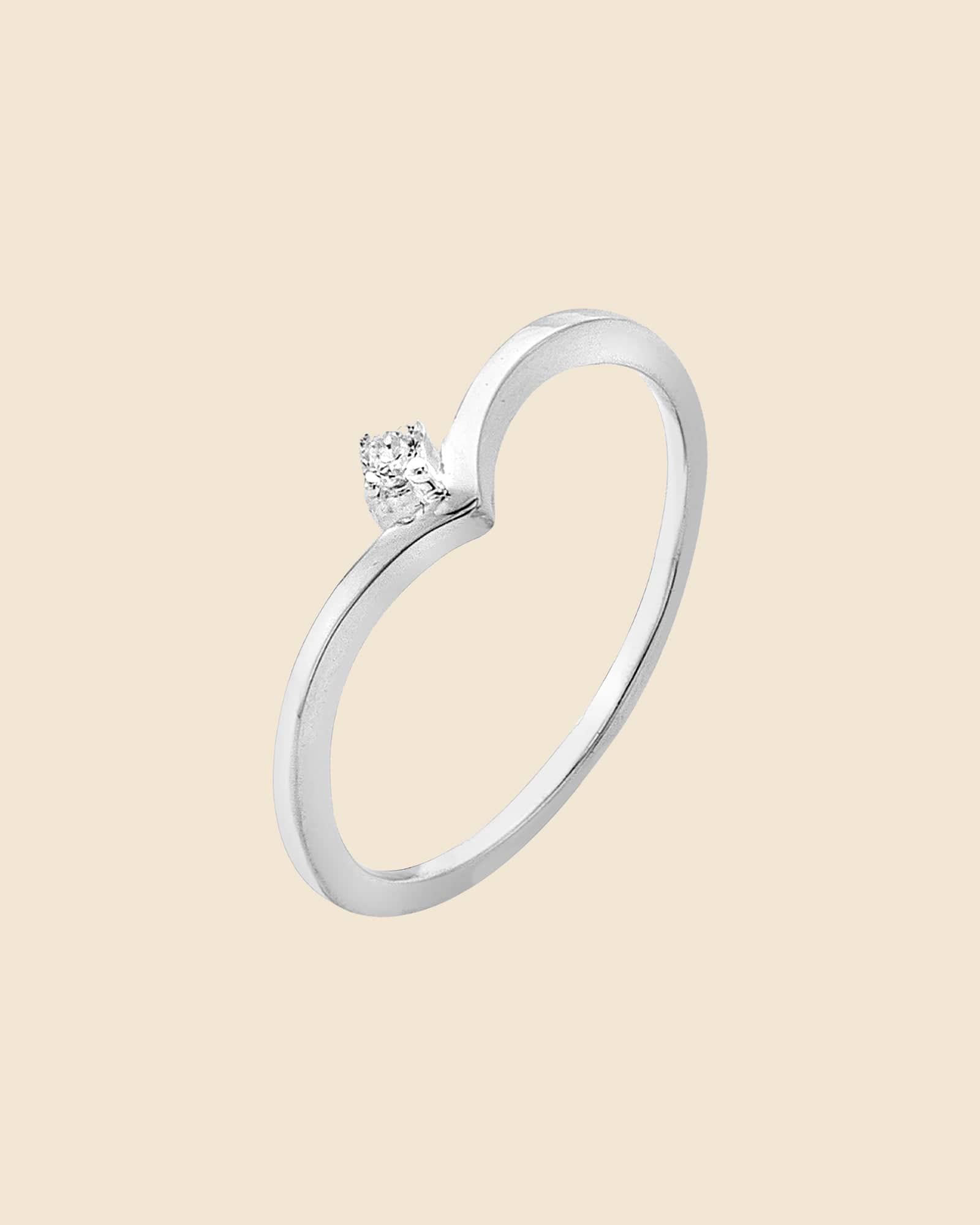 Sterling Silver Wishbone Ring with Cubic Zirconia Stone