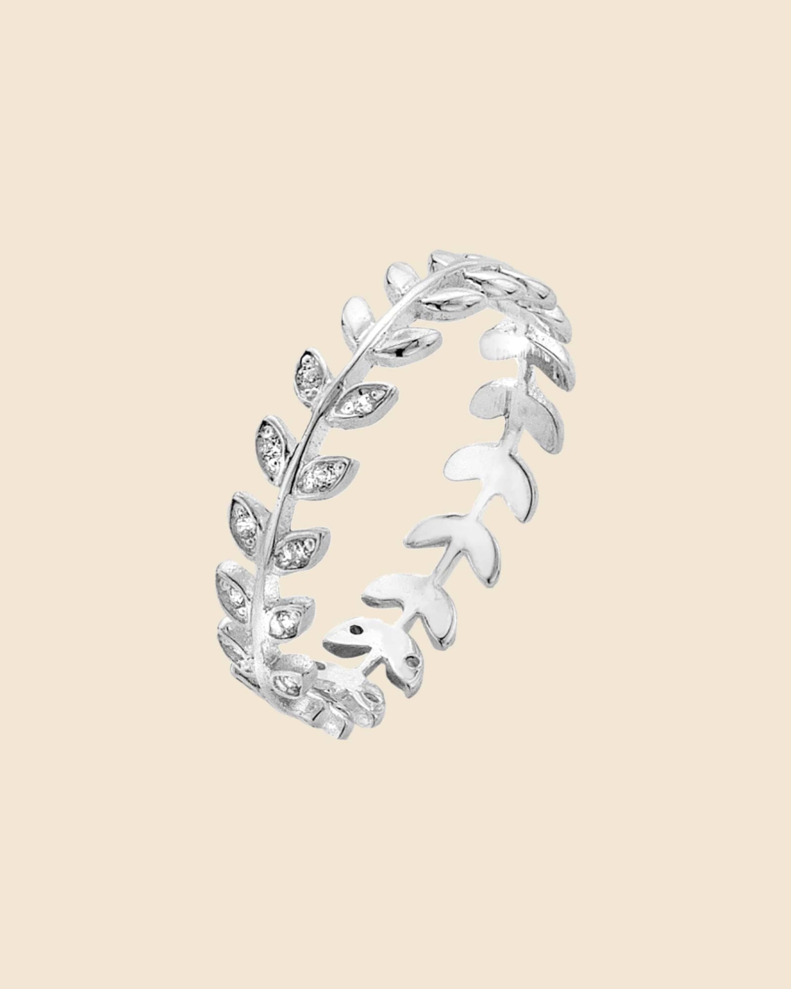 Sterling Silver and Cubic Zirconia Leaf Garland Ring