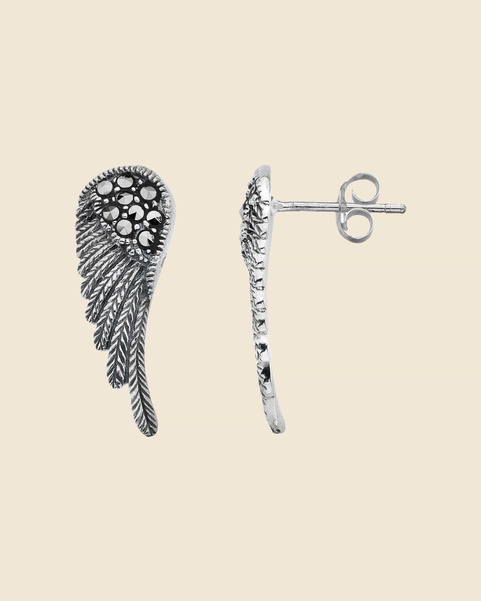 Sterling Silver Marcasite Angel Wing Earrings