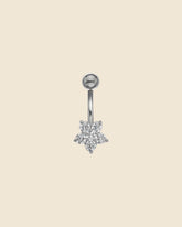 Clear Crystal Flower Navel Bar - Surgical Steel