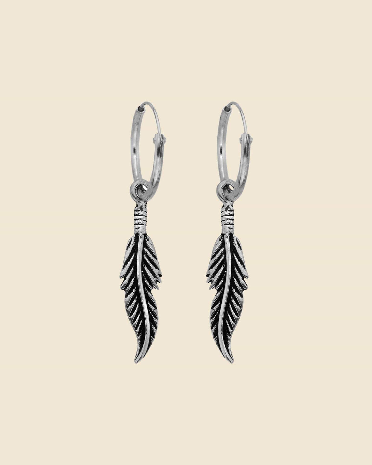Sterling Silver Feather Charm Hoops