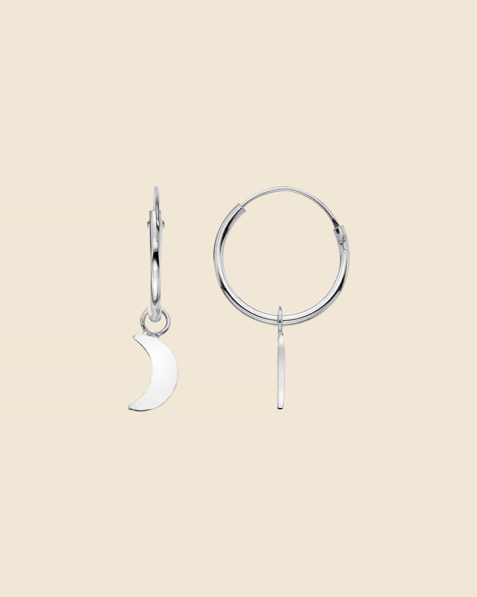 Sterling Silver 12mm Hoops with Moon Charm