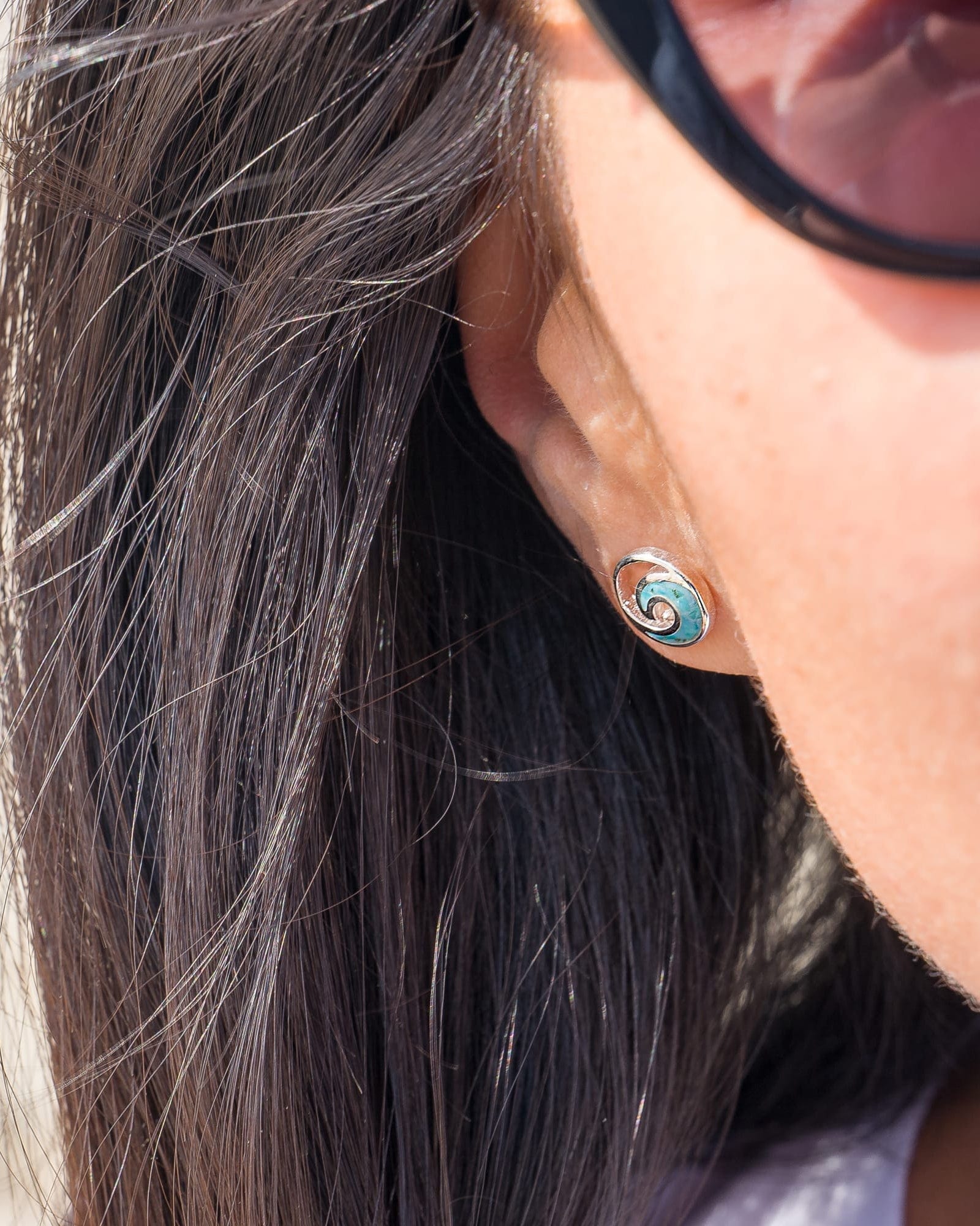 Sterling Silver and Crushed Turquoise Ocean Wave Studs