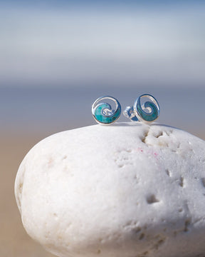 Sterling Silver and Crushed Turquoise Ocean Wave Studs