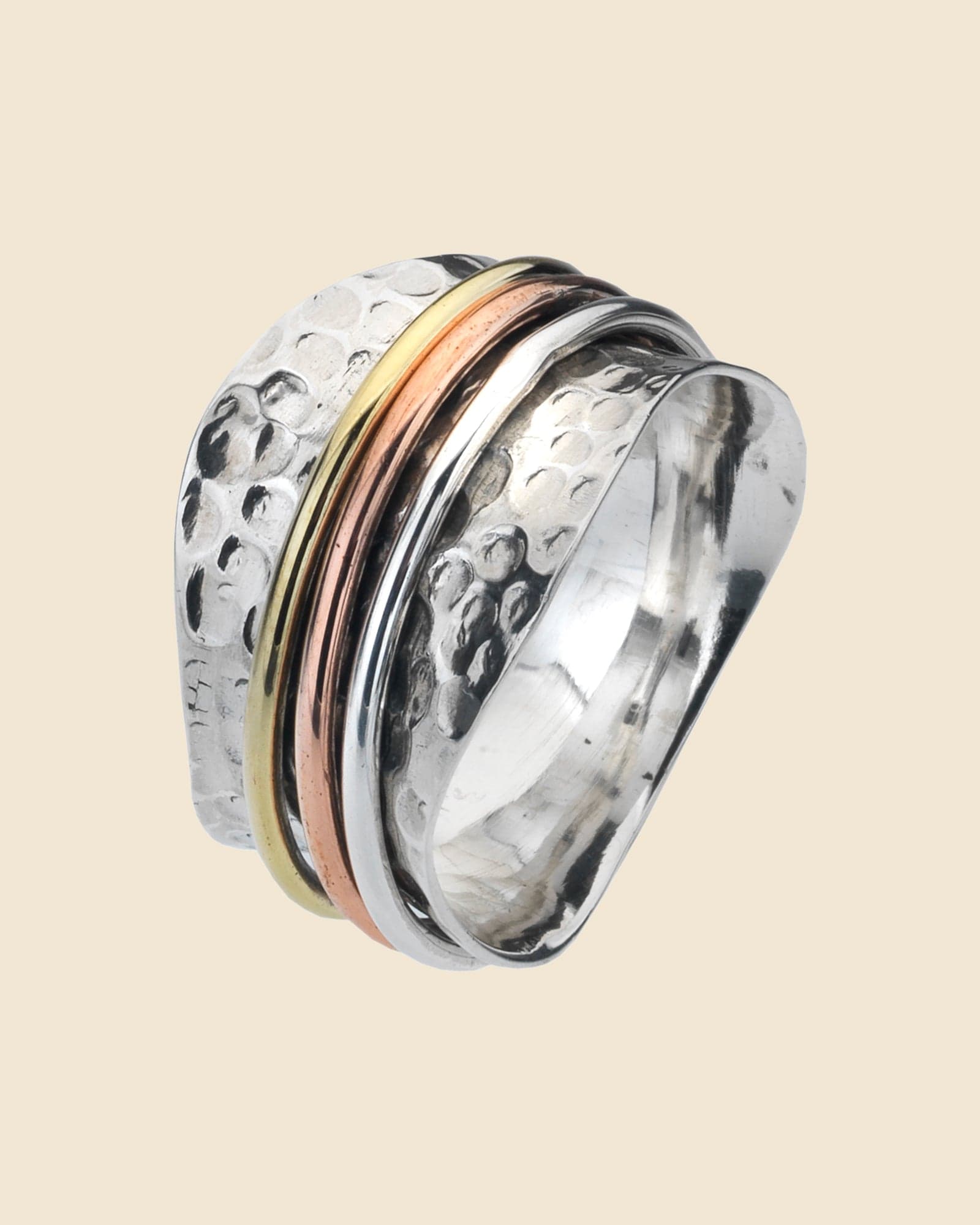 Sterling Silver Wavy Three Band Spinner Ring