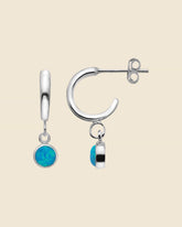 Sterling Silver Half Hoops with Blue Opal Charm