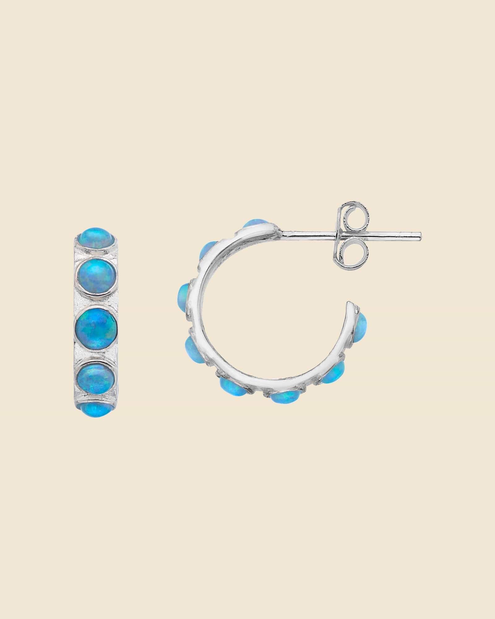 Sterling Silver and Blue Opal Bobble Hoops