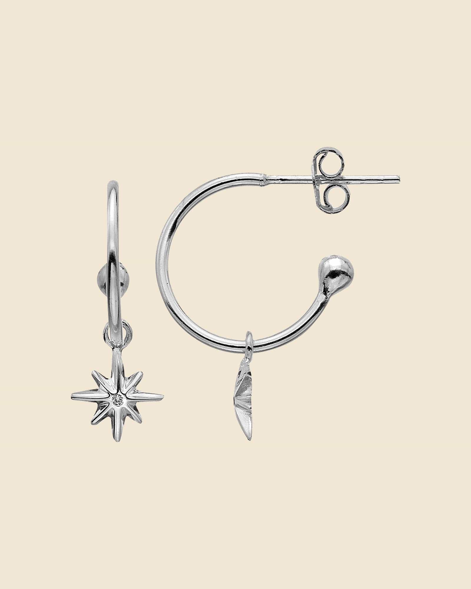 Sterling Silver Twinkly Star Charm Hoops