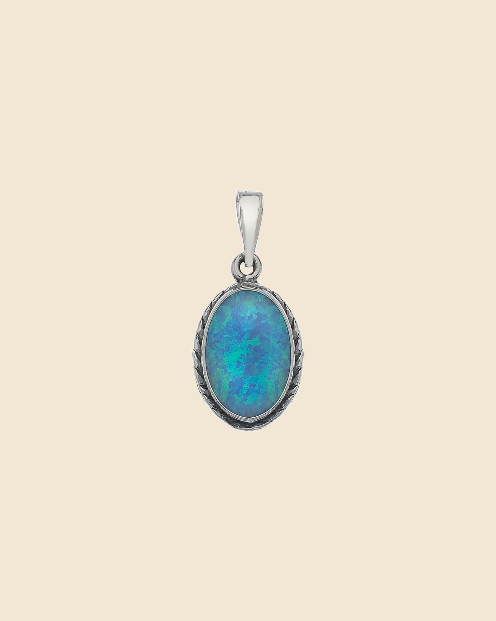 Sterling Silver and Blue Opal Oval Pendant