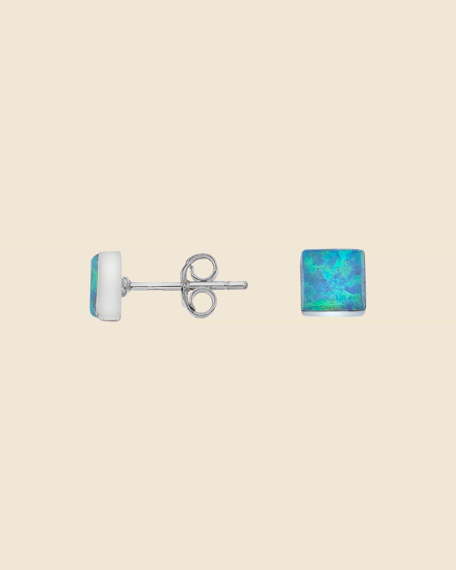 Sterling Silver and Blue Opal Square Studs