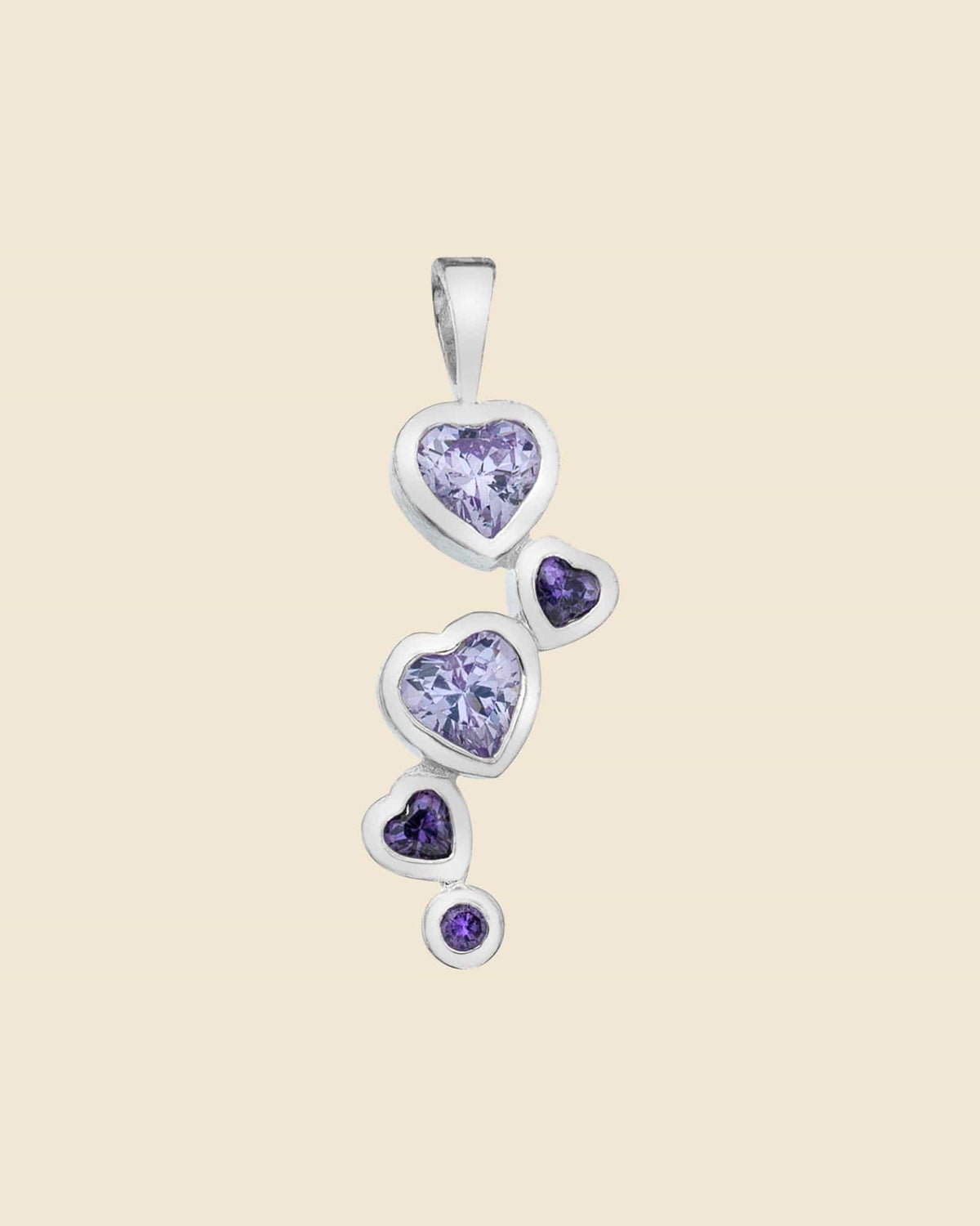 Amethyst Coloured Cubic Zirconia and Sterling Silver Heart Pendant