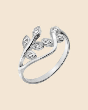 Sterling Silver and Cubic Zirconia Double Leaf Ring