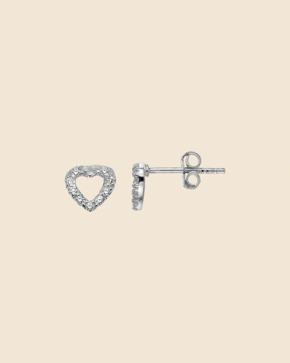 Sterling Silver and Cubic Zirconia Cut Out Heart Studs