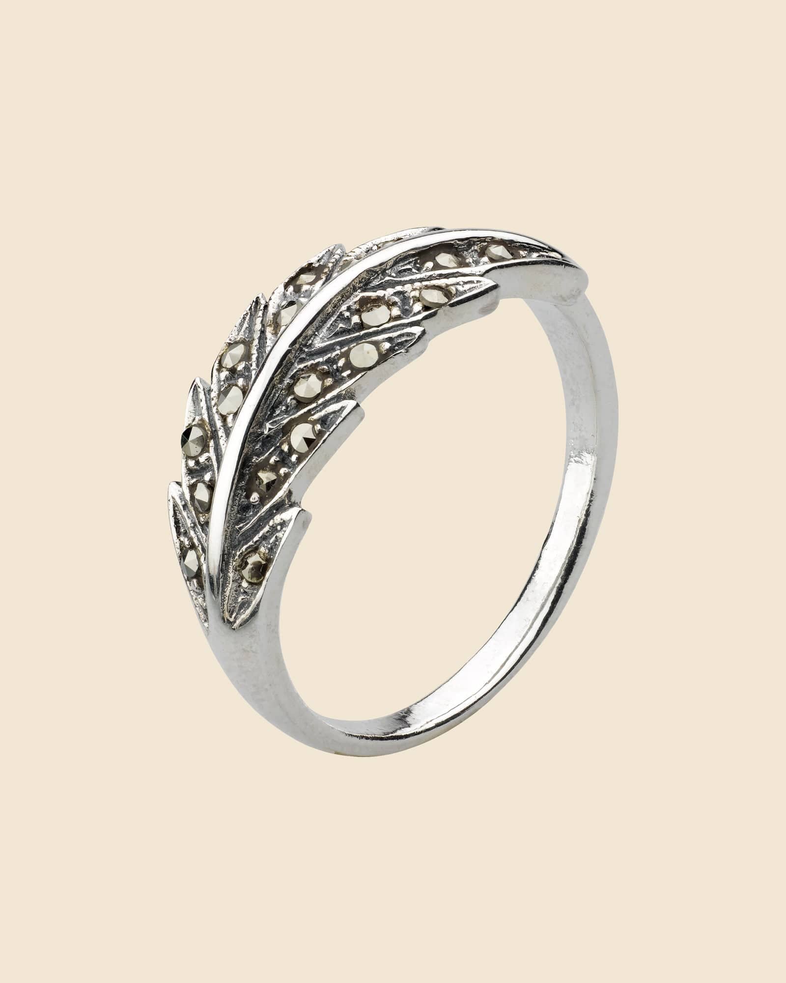 Sterling Silver and Marcasite  Feather Ring