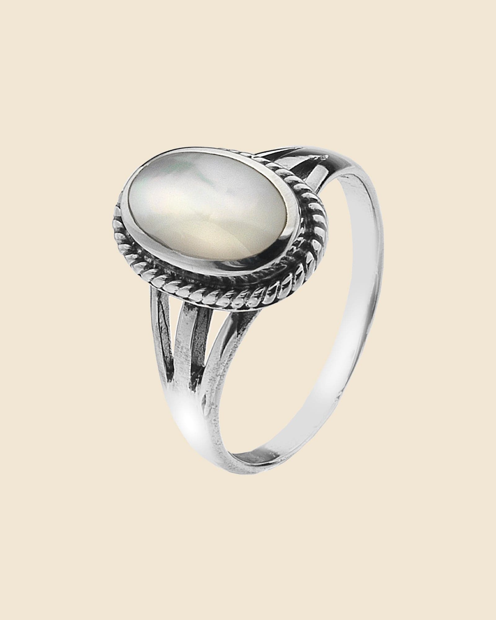 Rope Edged Sterling Silver and Mother of Pearl Ring