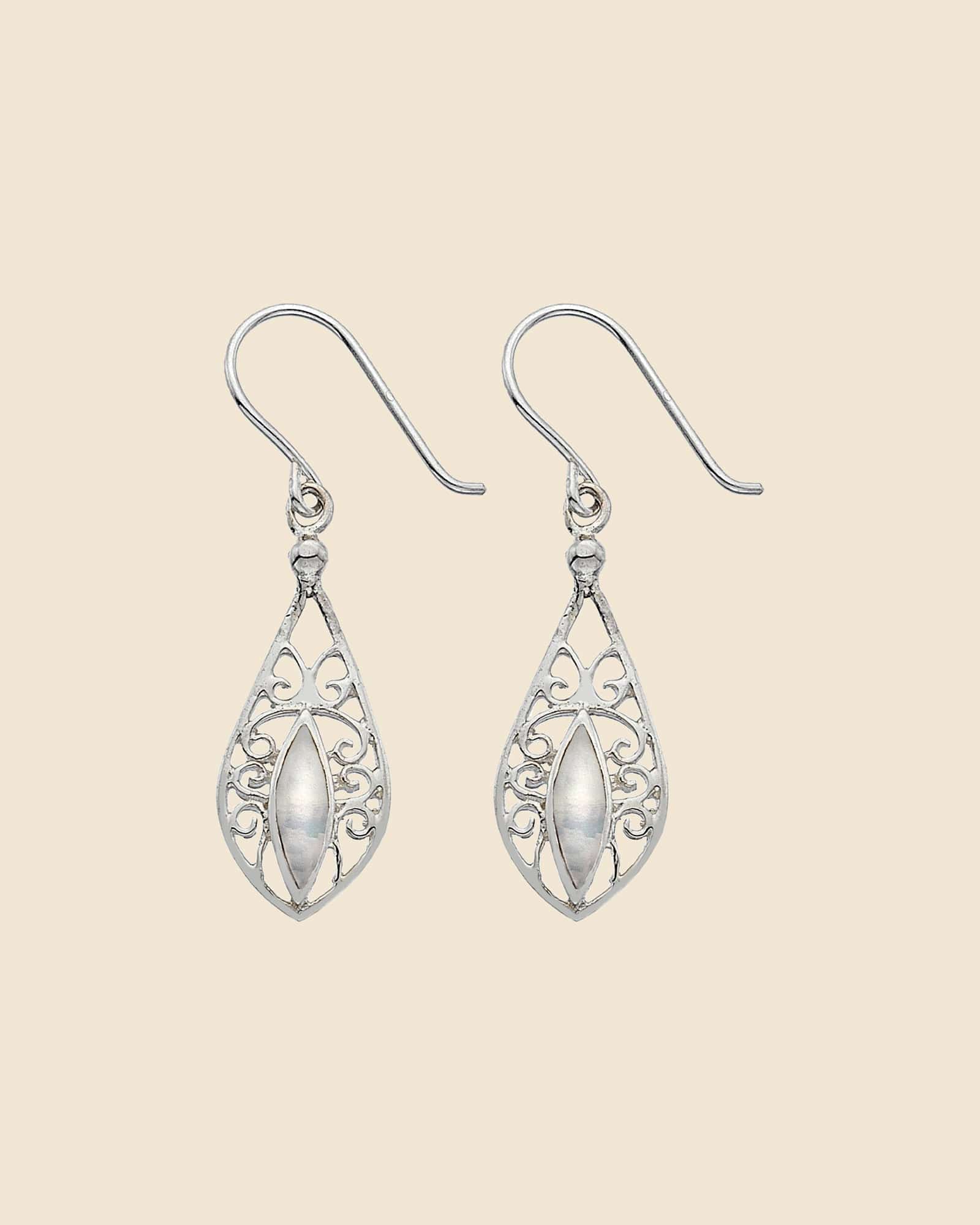 Sterling Silver and Mother of Pearl Lace Teardrop Earrings