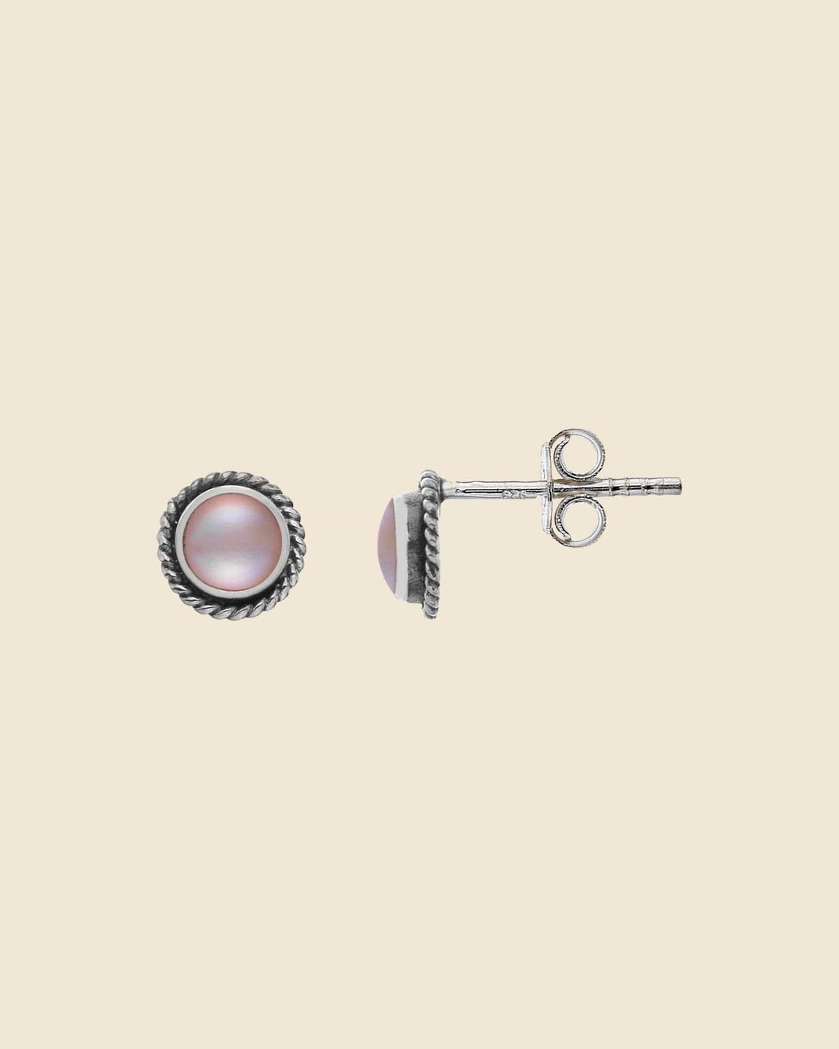 Rope Surround Pink Mother of Pearl Studs
