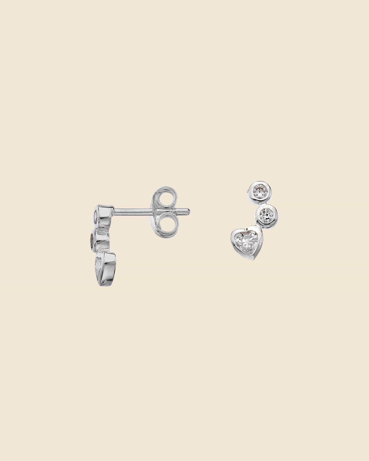 Sterling Silver and Cubic Zirconia Drifting Heart Studs