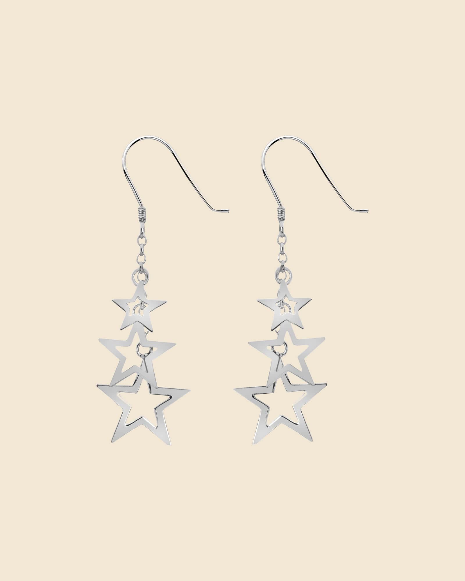 Sterling Silver Jumble Star Drop Earrings