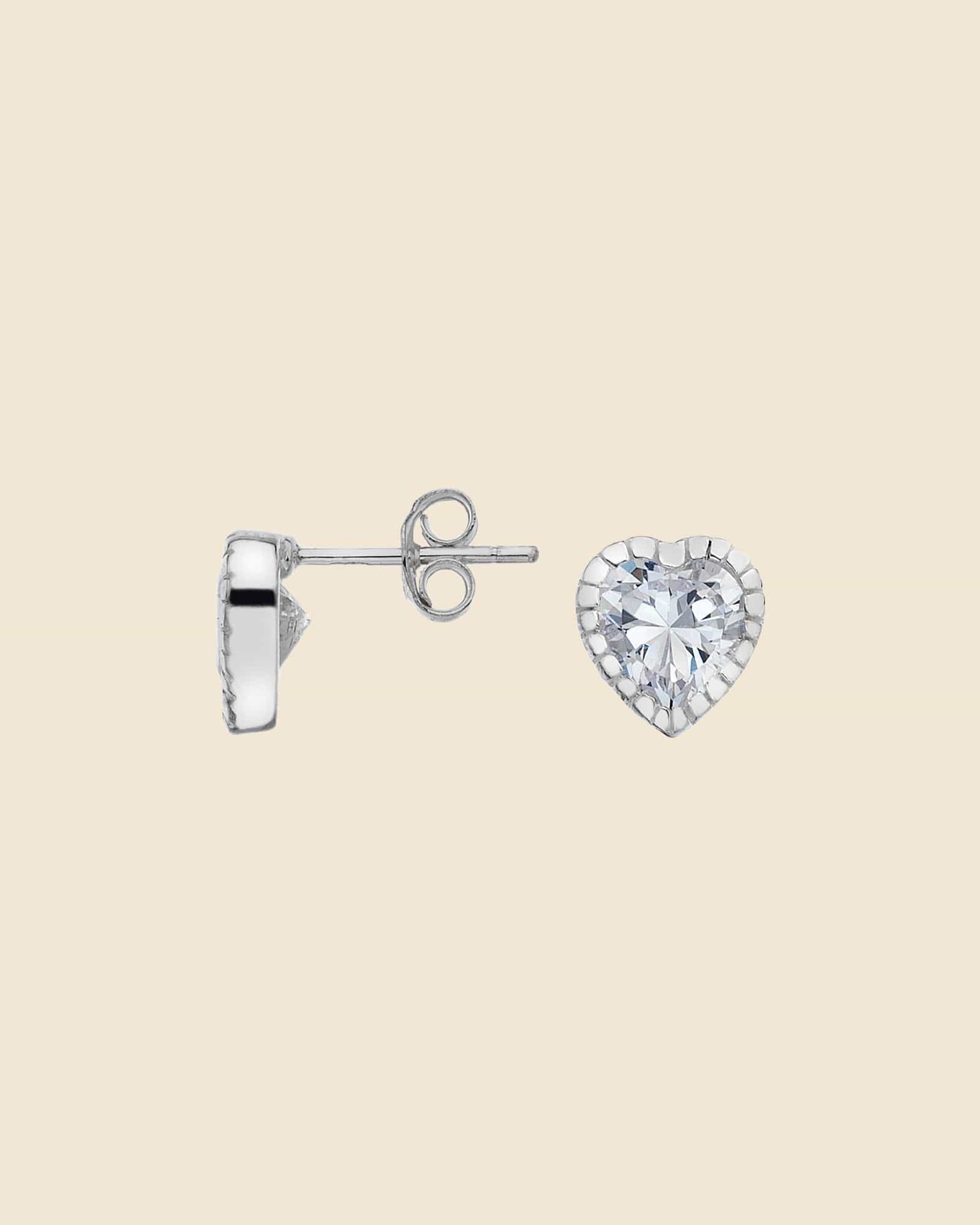 Sterling Silver Clear Cubic Zirconia Heart Studs