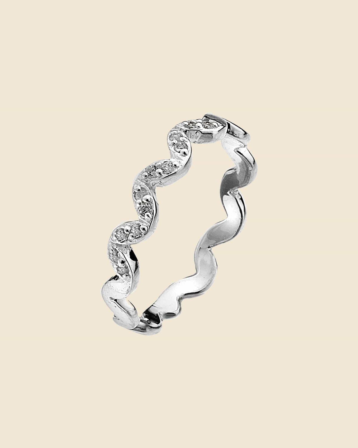 Sterling Silver and Cubic Zirconia Wavy Band Ring