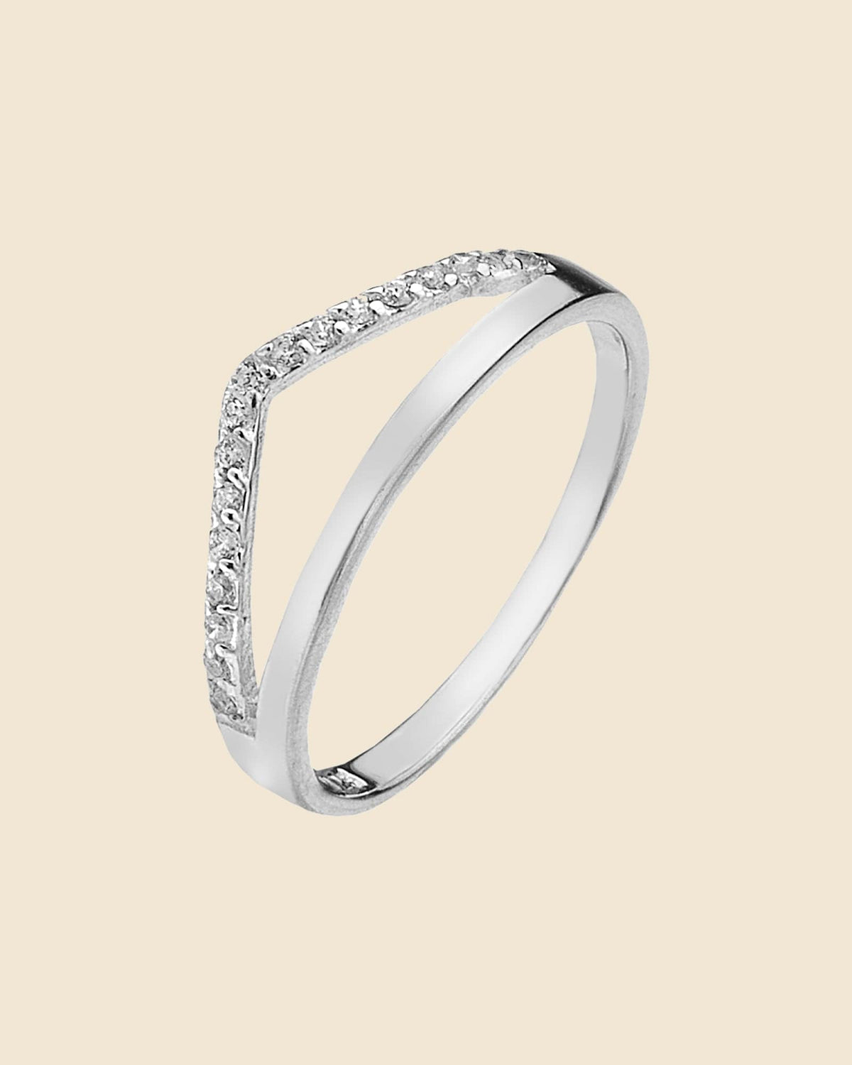 Sterling Silver and Cubic Zirconia Wishbone Band Ring.