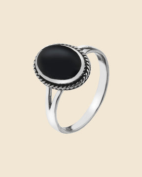 Sterling Silver and Onyx Rope Edge Oval Ring