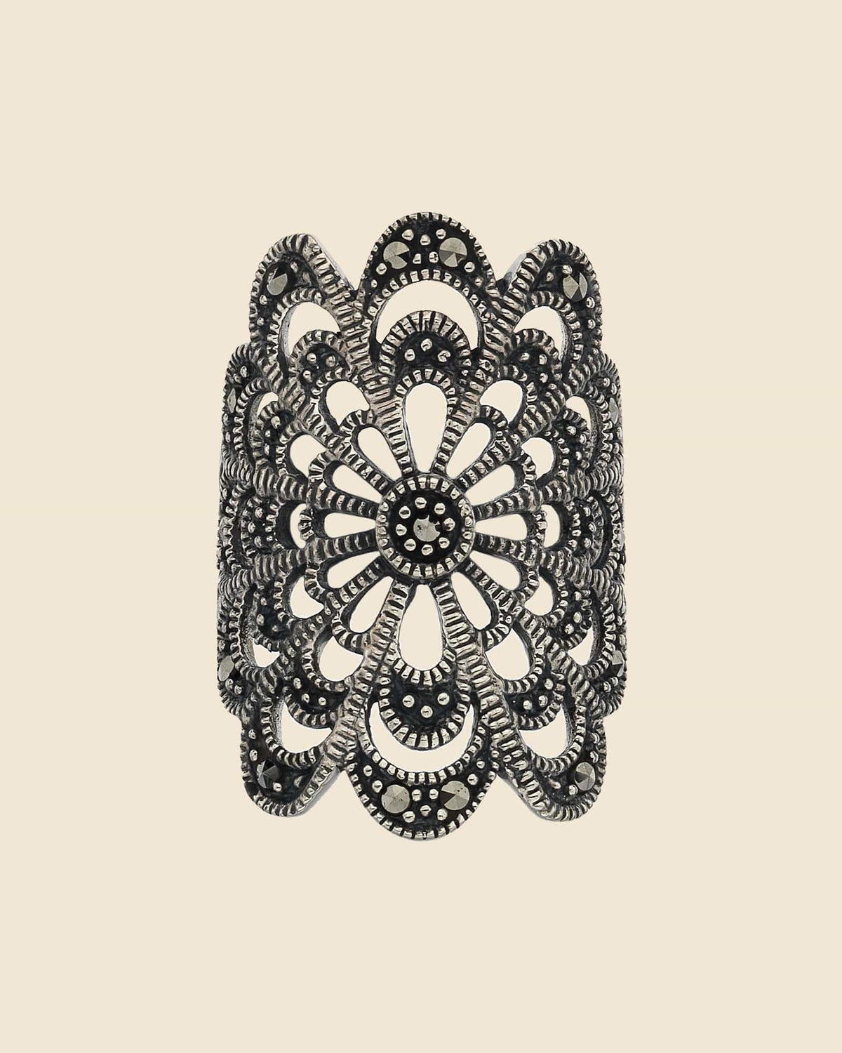 Sterling Silver and Marcasite Web Ring