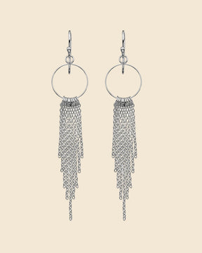 Sterling Silver Hula Hoop Tassel Earrings