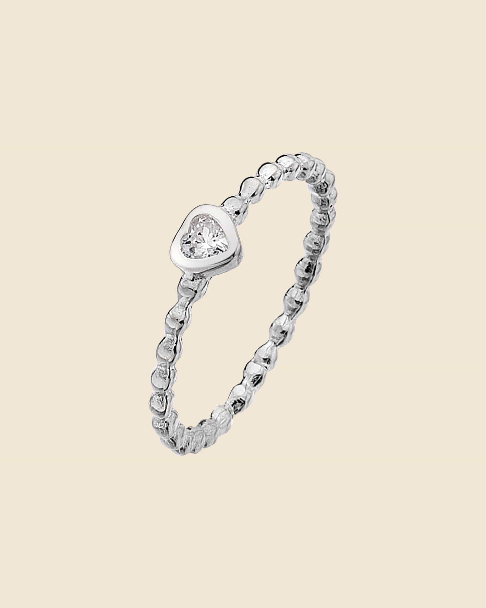 Sterling Silver and Cubic Zirconia Heart Pobble Ring