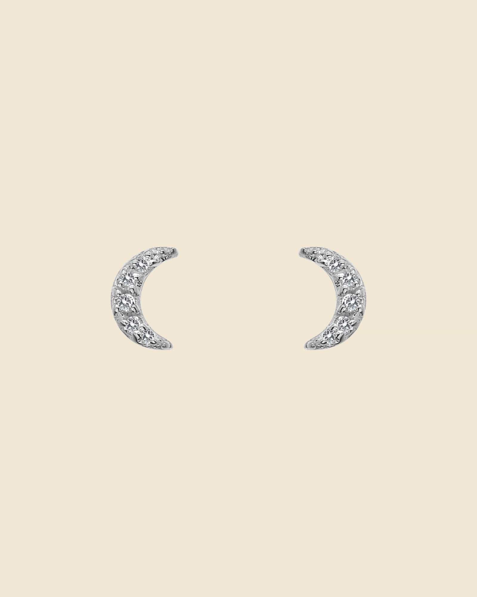 Sterling Silver and Cubic Zirconia Crescent Moon Studs