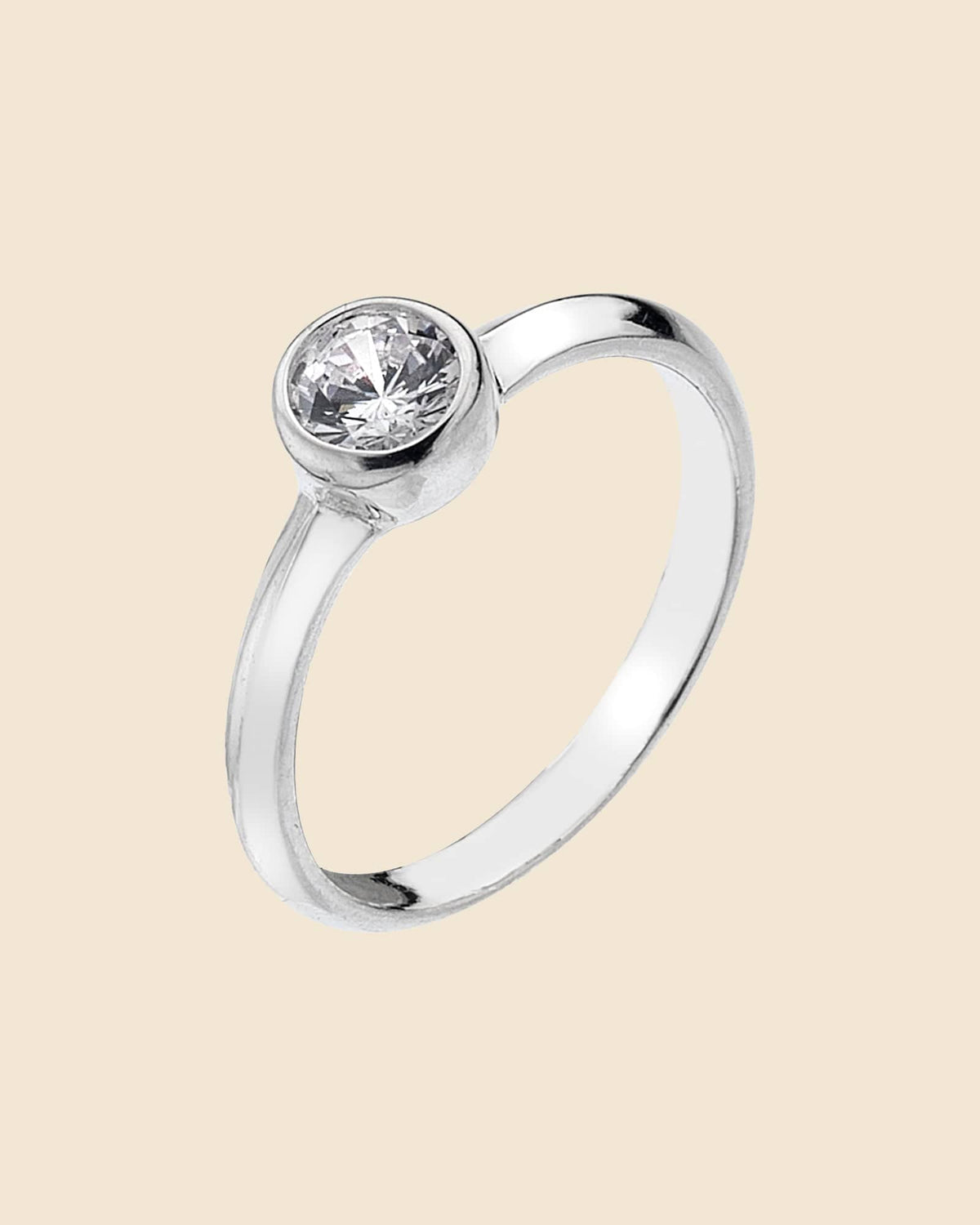 Sterling Silver and Cubic Zirconia Round Stone Ring
