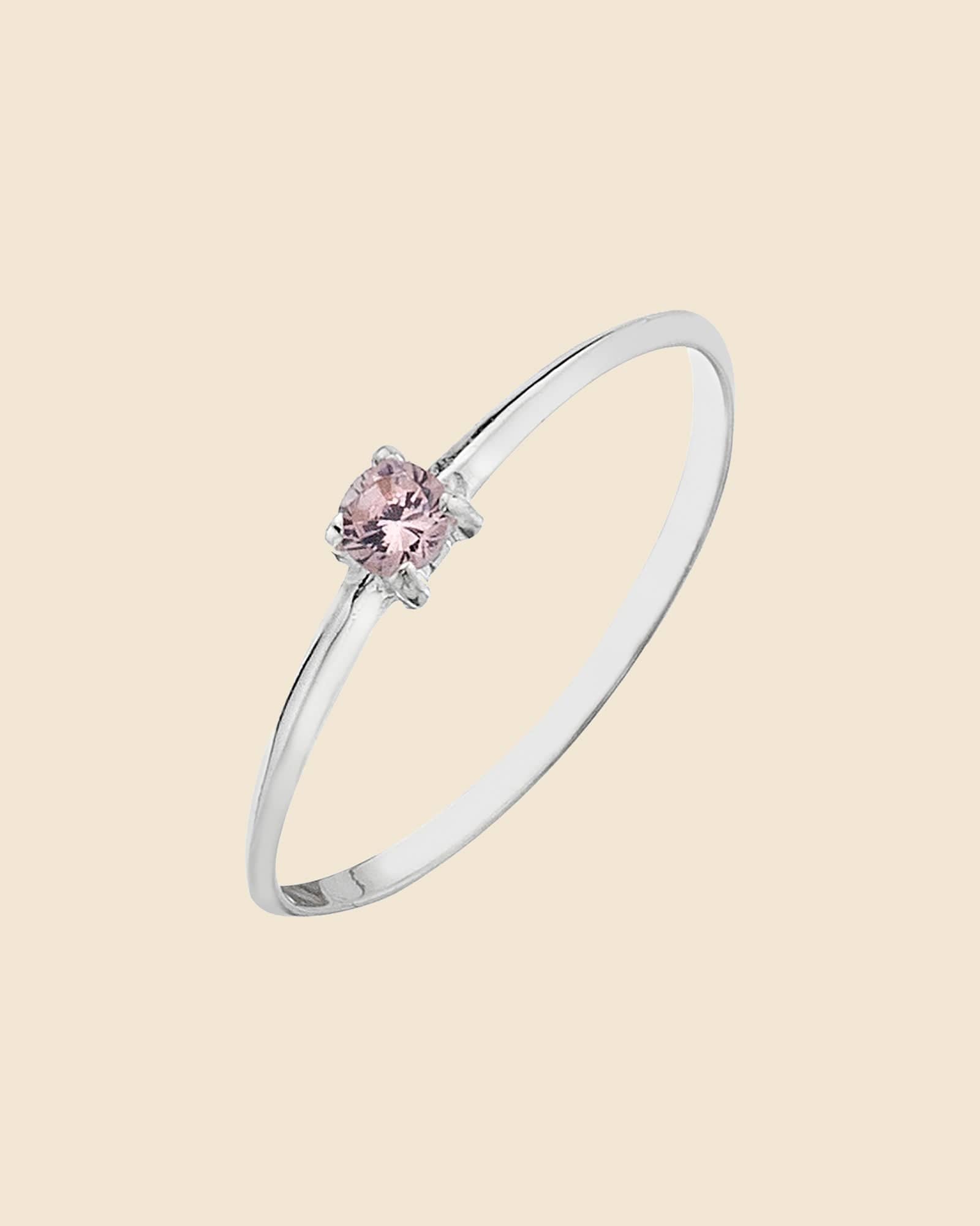 Sterling Silver Tiny Pink Solitaire Ring