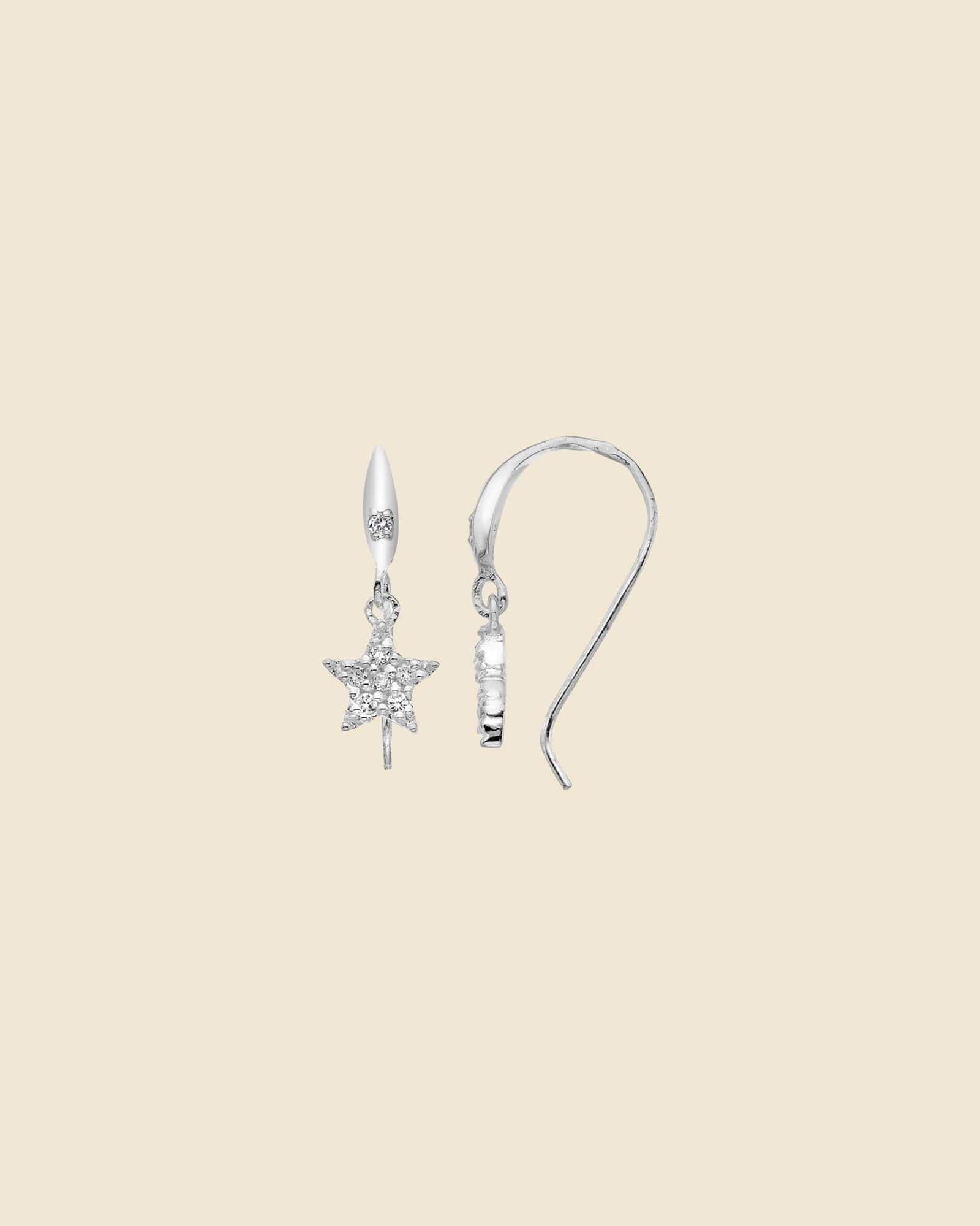 Sterling Silver and Cubic Zirconia Pretty Star Drop Earrings