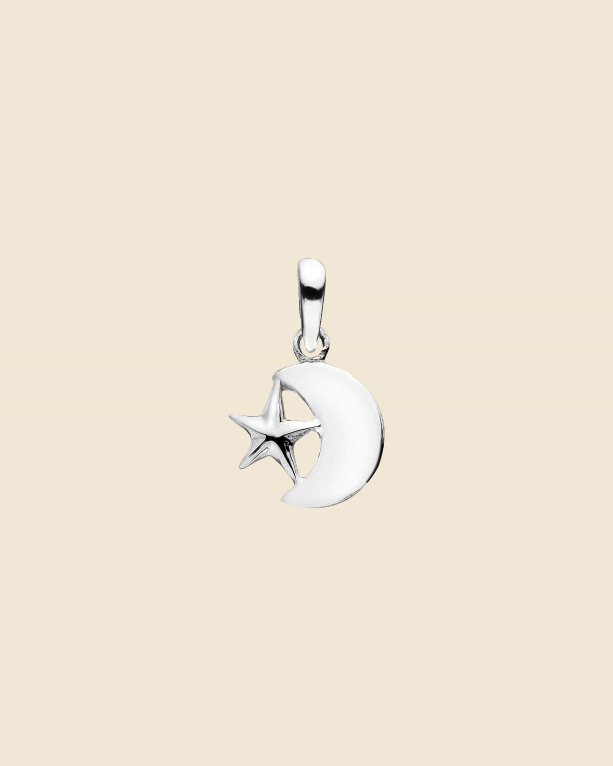 Sterling Silver Simple Moon and Star Pendant