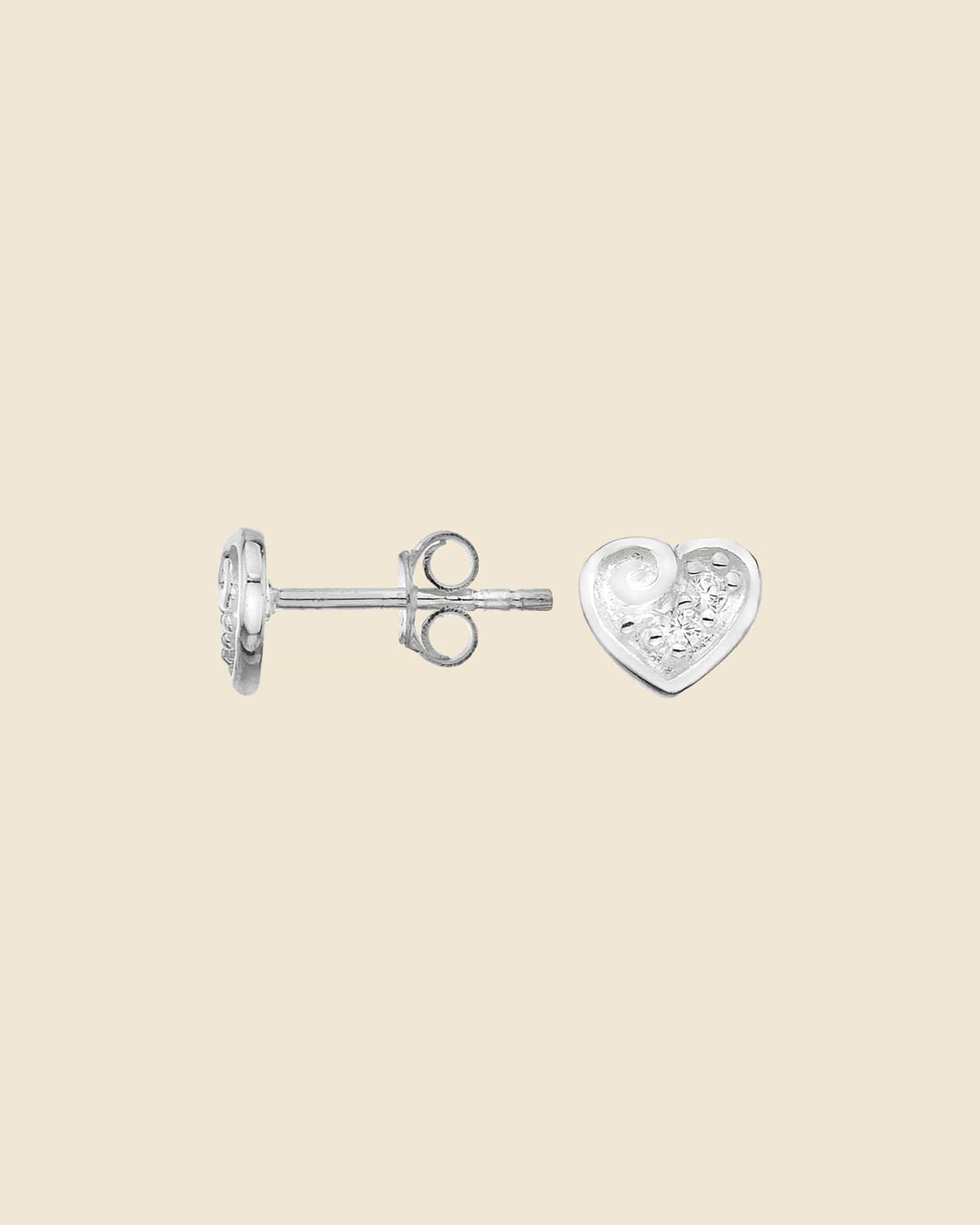 Sterling Silver and Cubic Zirconia Swirl Heart Studs