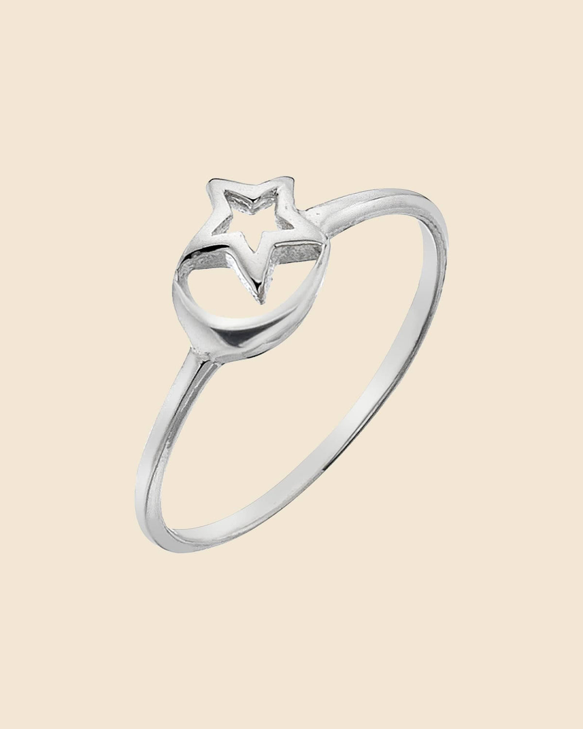 Sterling Silver Cut Out Moon and Star Ring