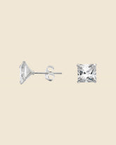 Square Cut Claw Set Cubic Zirconia and Sterling Silver Studs